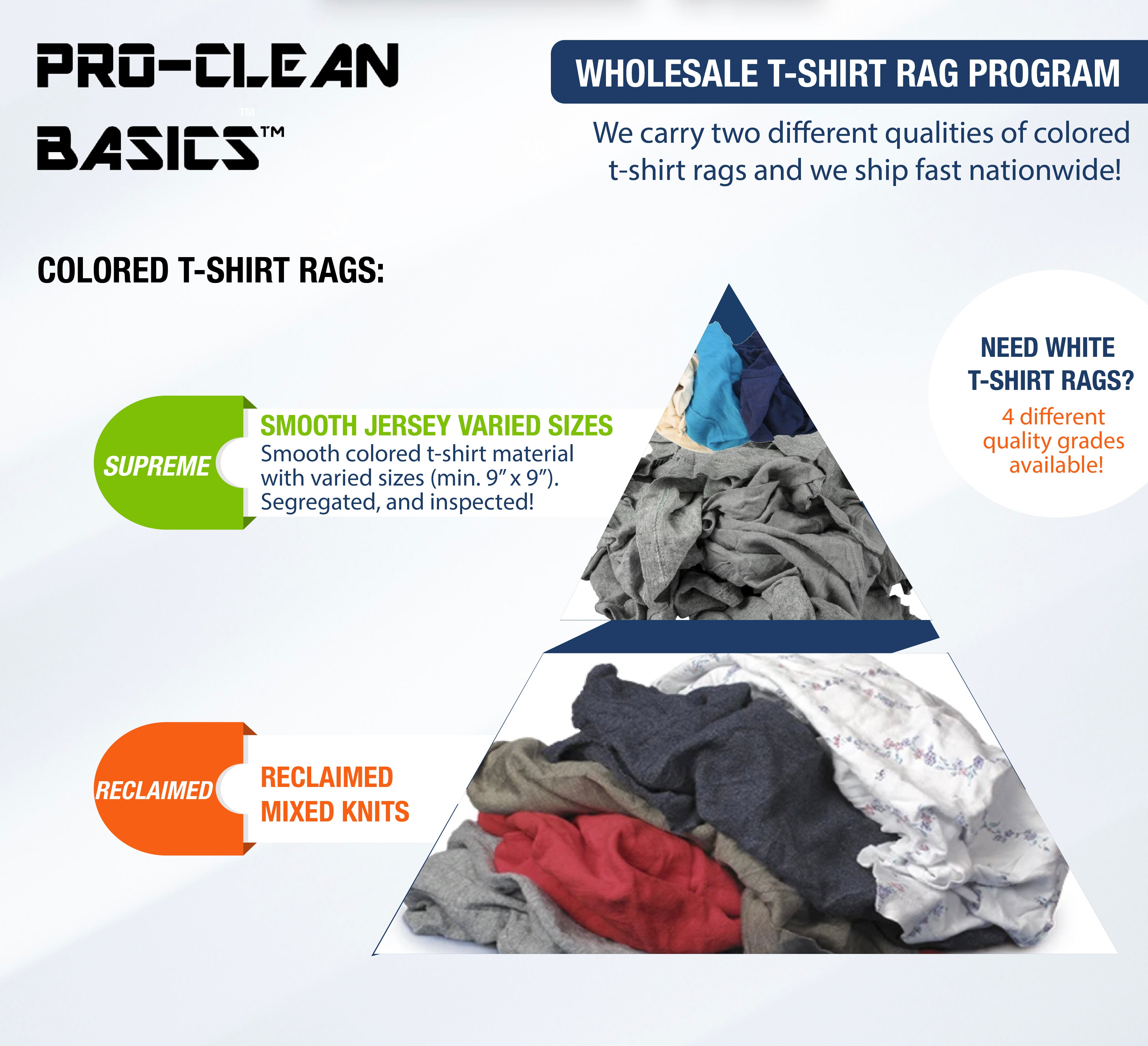 Pro-Clean Basics Supreme:  New Smooth Jersey Colored T-Shirt Rags