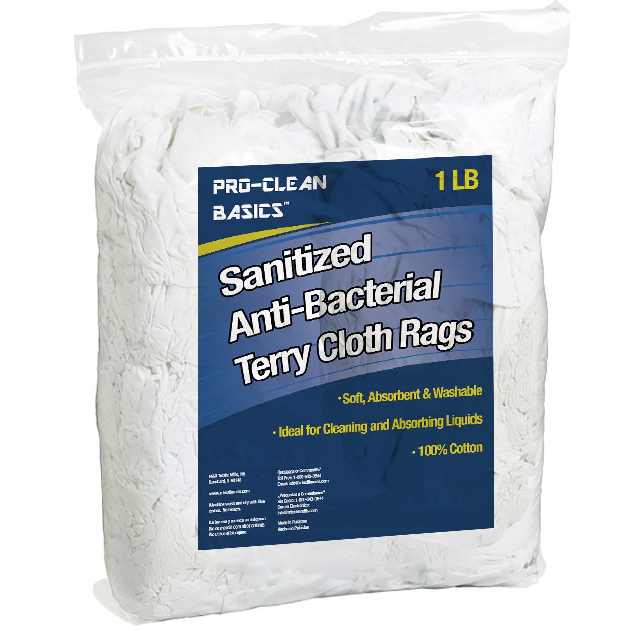 Pro-Clean Basics:  Sanitized Anti-Bacterial Terry Cloth Rags - White