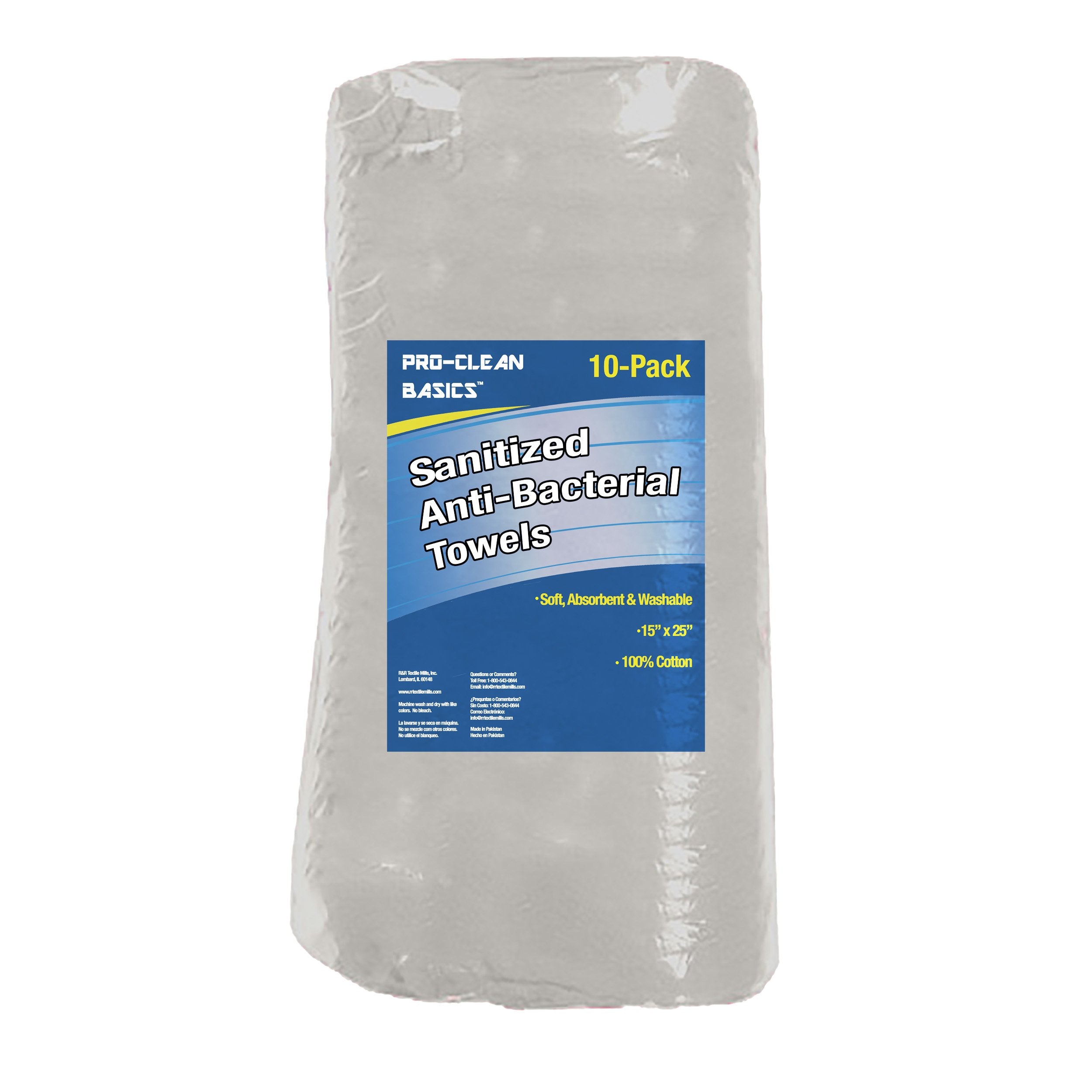 Pro-Clean Basics: Sanitized Anti-Bacterial White Wiping Towel, 15in x 25in