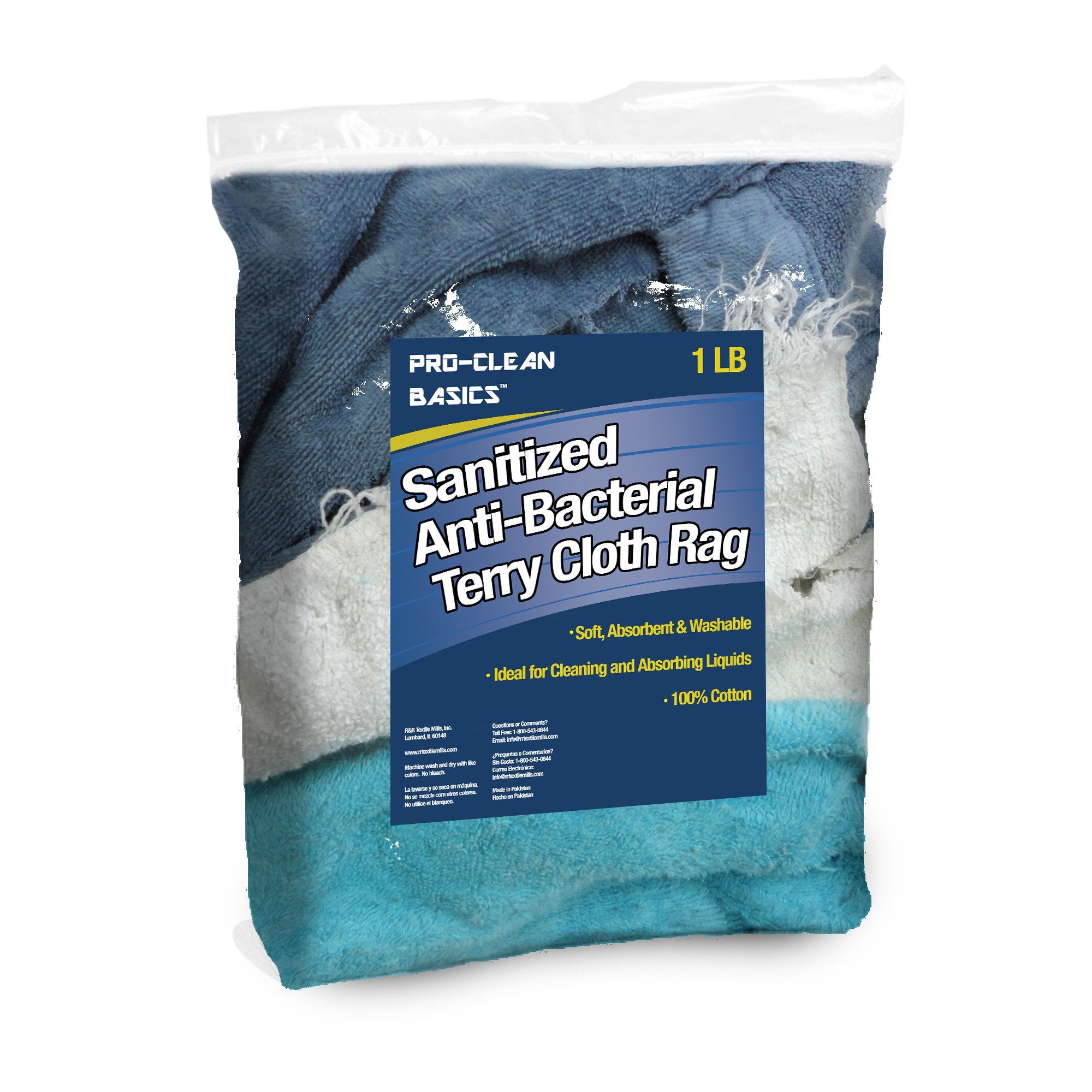 Pro-Clean Basics:  Sanitized Anti-Bacterial Terry Cloth Rags - Colored